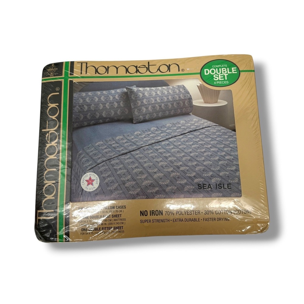 Vintage Thomaston Sea Isle Double Full Sheet Set 4pc USA NIP Blue Deadstock NOS‎